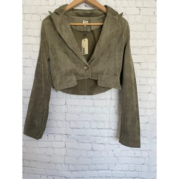 UNIQ Army Green Corduroy Cropped Blazer size Medium NWT - Picture 2 of 6